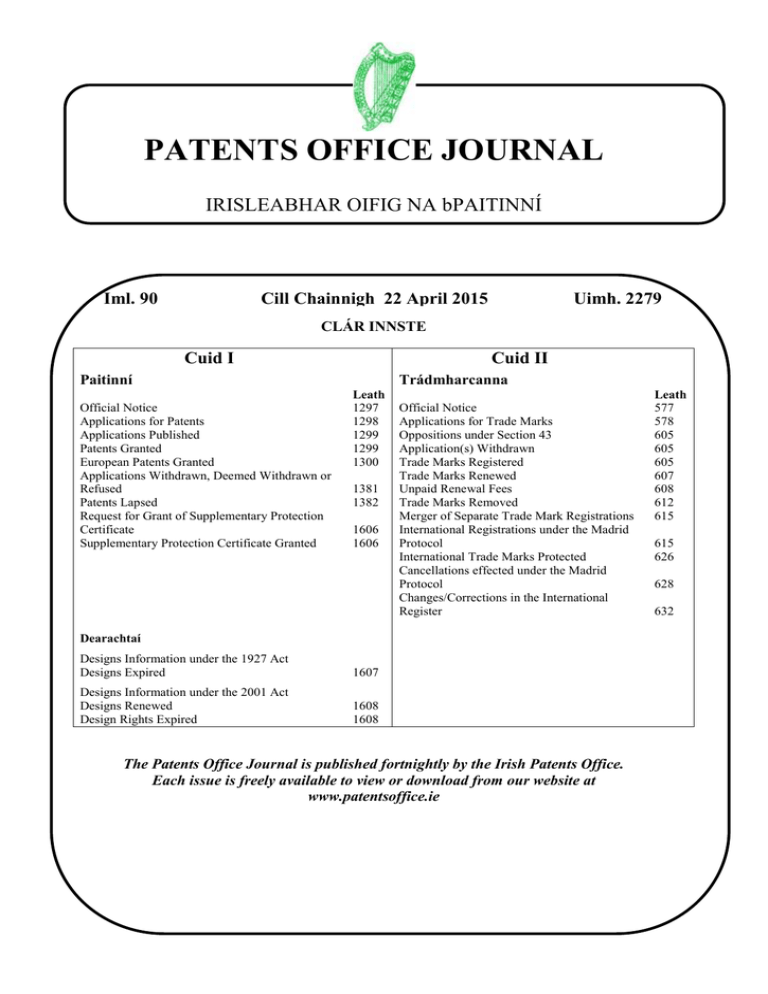 Journal 2279 Patents Office