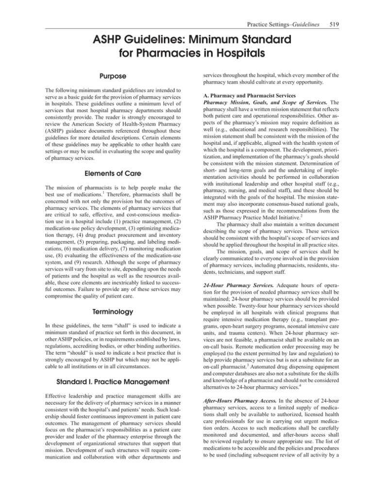 ASHP Guidelines: Minimum Standard for Pharmacies in Hospitals