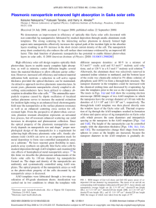 Plasmonic nanoparticle enhanced light absorption in GaAs solar cells