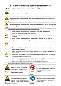Automobile battery user safety instructions