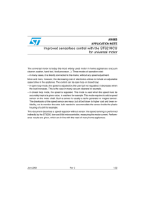 Improved sensorless control with the ST62 MCU for universal motor