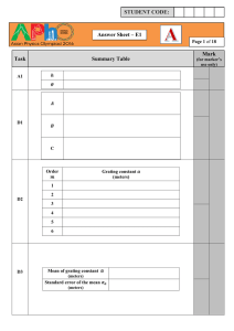 Answer Sheet – E1 STUDENT CODE: Task Summary Table Mark