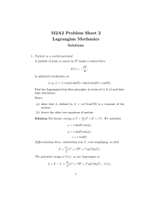M2A2 Problem Sheet 2 Lagrangian Mechanics