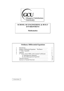 Ordinary Differential Equations SCHOOL OF ENGINEERING