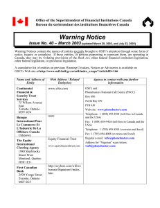 Warning Notice - Issue No. 40 - OSFI-BSIF
