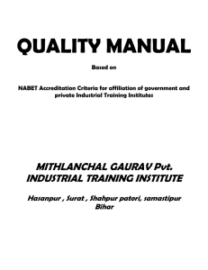 quality manual - Mithilancal Gaurav Pvt Industrial Training Institute