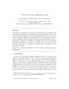 VNP=VP in the multilinear world - The Institute of Mathematical