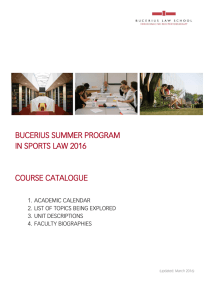 Bucerius Summer Program in Sports Law: Course Catalogue