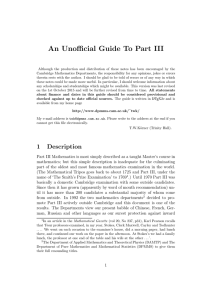 An Unofficial Guide To Part III - Department of Pure Mathematics and