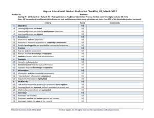 Kaplan Educational Product Evaluation Checklist, V4, March 2012