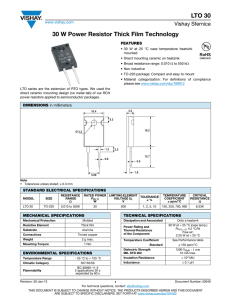 LTO 30 30 W Power Resistor Thick Film Technology