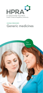 Generic medicines - The Health Products Regulatory Authority