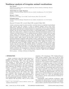 Nonlinear analysis of irregular animal vocalizations