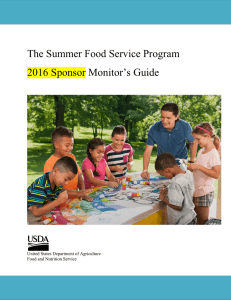 The Summer Food Service Program 2016 Sponsor Monitor`s Guide