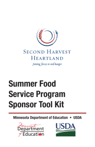 Summer Food Service Program Sponsor Tool Kit