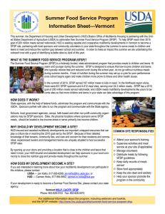 Summer Food Service Program Information Sheet—Vermont