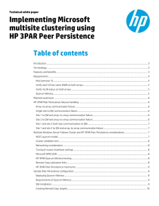 Implementing Microsoft multisite clustering using HP 3PAR Peer