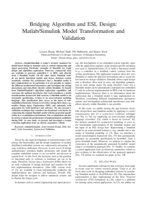 Bridging Algorithm and ESL Design: Matlab/Simulink Model