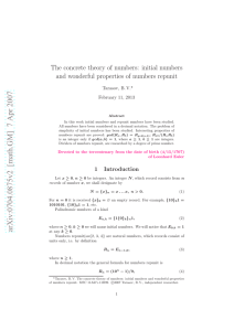 The concrete theory of numbers: initial numbers and wonderful