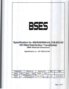 Specification for 400/630/990kVA,11/0.433 kV Oil filled