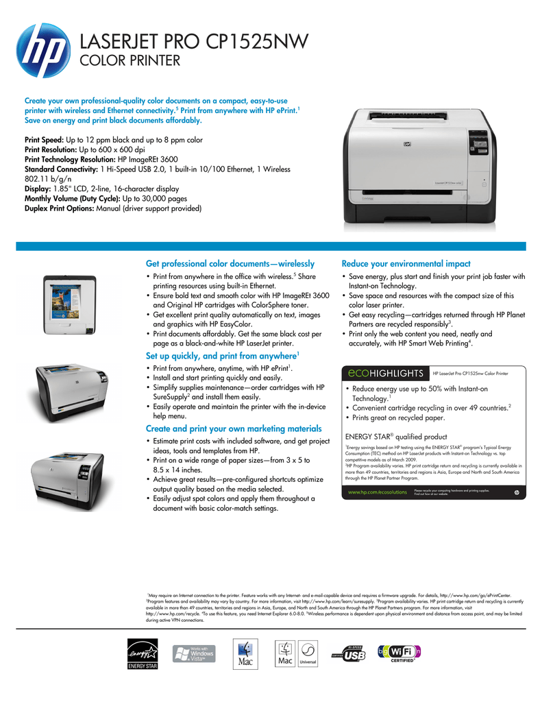 Laserjet Pro Cp1525nw Color Printer