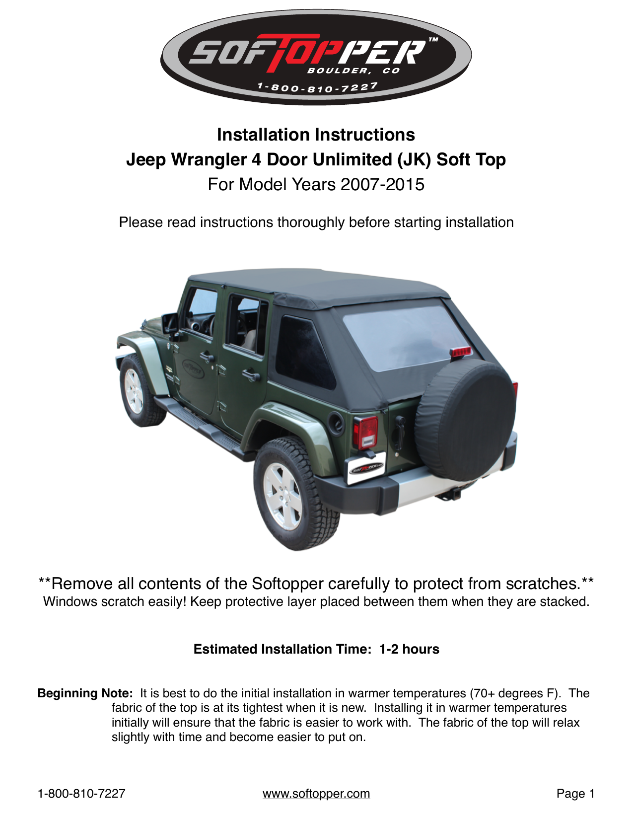 Installation Instructions Jeep Wrangler 4 Door Unlimited