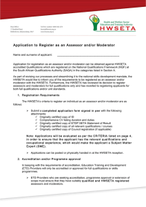 Application to Register as an Assessor and/or Moderator
