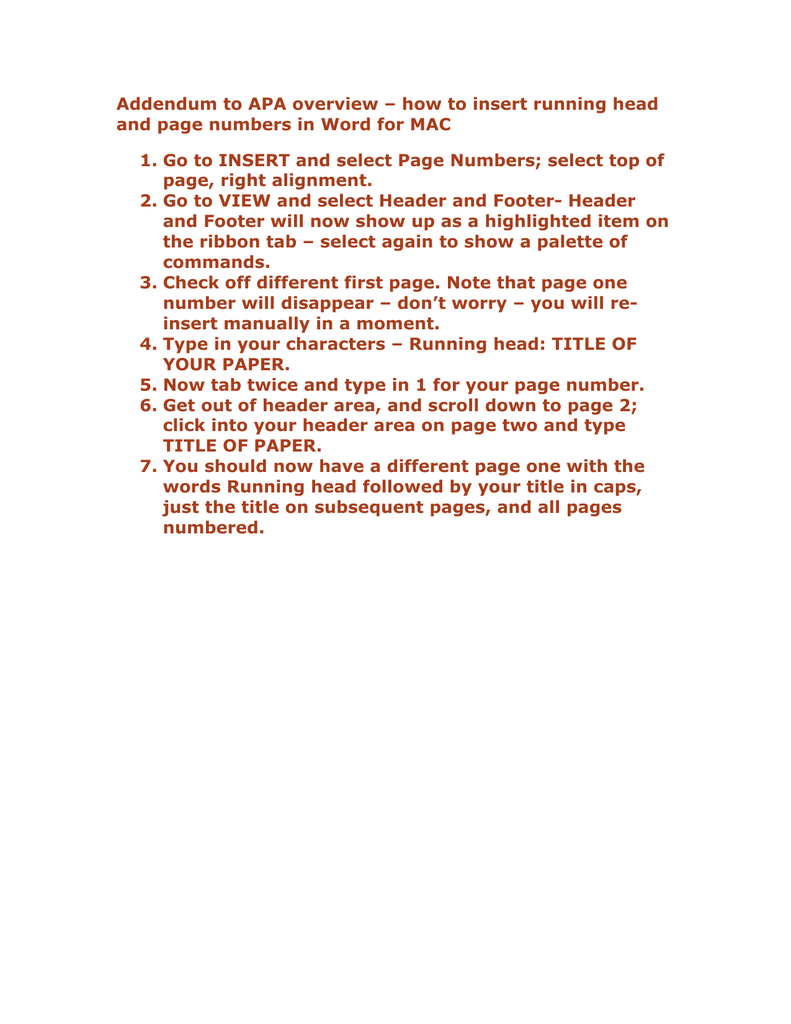 how to do running head apa format on mac