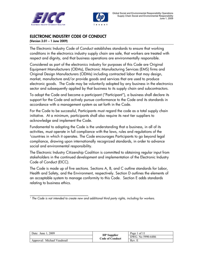 HP SUPPLIER CODE OF CONDUCT