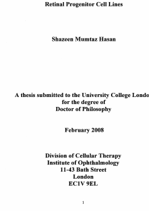 Retinal Progenitor Cell Lines Shazeen Mumtaz Hasan A thesis