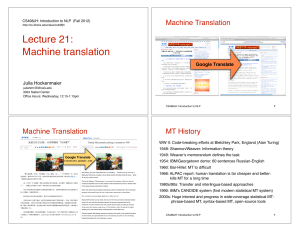 Lecture 21: Machine translation