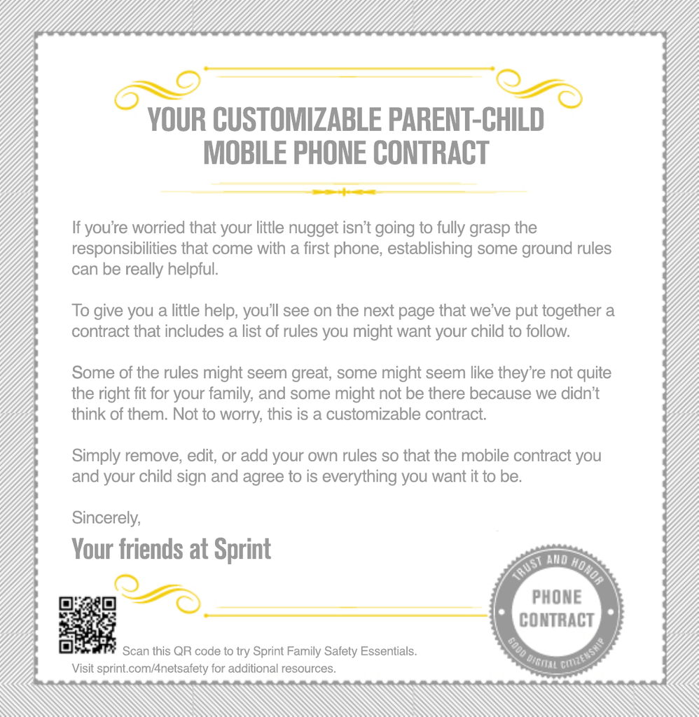 Parent Child Mobile Phone Contract