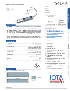 IOTA ICE-420-EM-A Emergency Ballast Specification Sheet