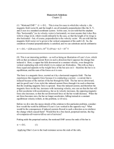 Homework Solutions Chapter 22 (1) “Motional EMF:” E = v B L . This