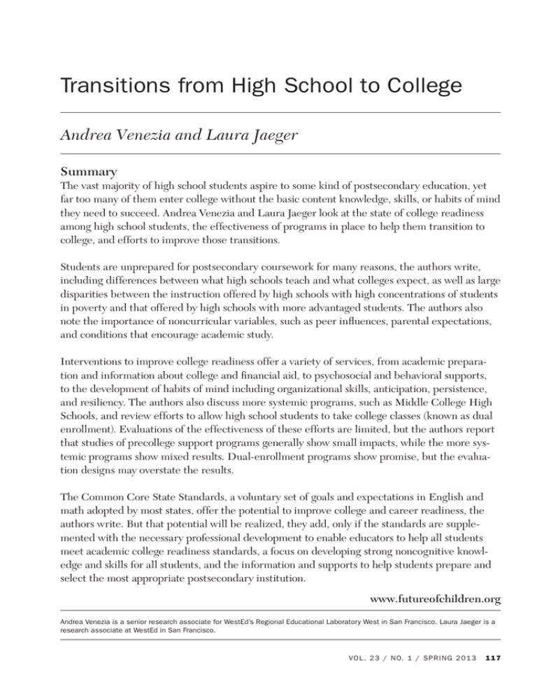 essay on transition from highschool to college