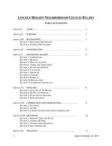 Bylaws table of Contents
