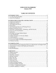 EMPLOYEE HANDBOOK January 2012 TABLE OF CONTENTS