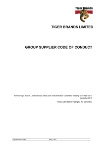 GROUP SUPPLIER CODE OF CONDUCT TIGER BRANDS LIMITED