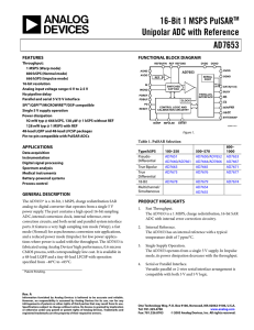 AD7653 16-Bit 1 MSPS PulSAR Unipolar ADC with Reference Data