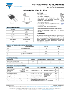 VS-43CTQ100PbF, VS-43CTQ100-N3 Schottky Rectifier, 2 x 20 A