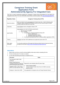 Caregivers Training Grant Application Form Administered By