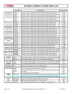 OUTBACK POWER SYSTEMS PRICE LIST