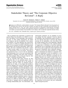 Stakeholder Theory and “The Corporate Objective Revisited”: A Reply