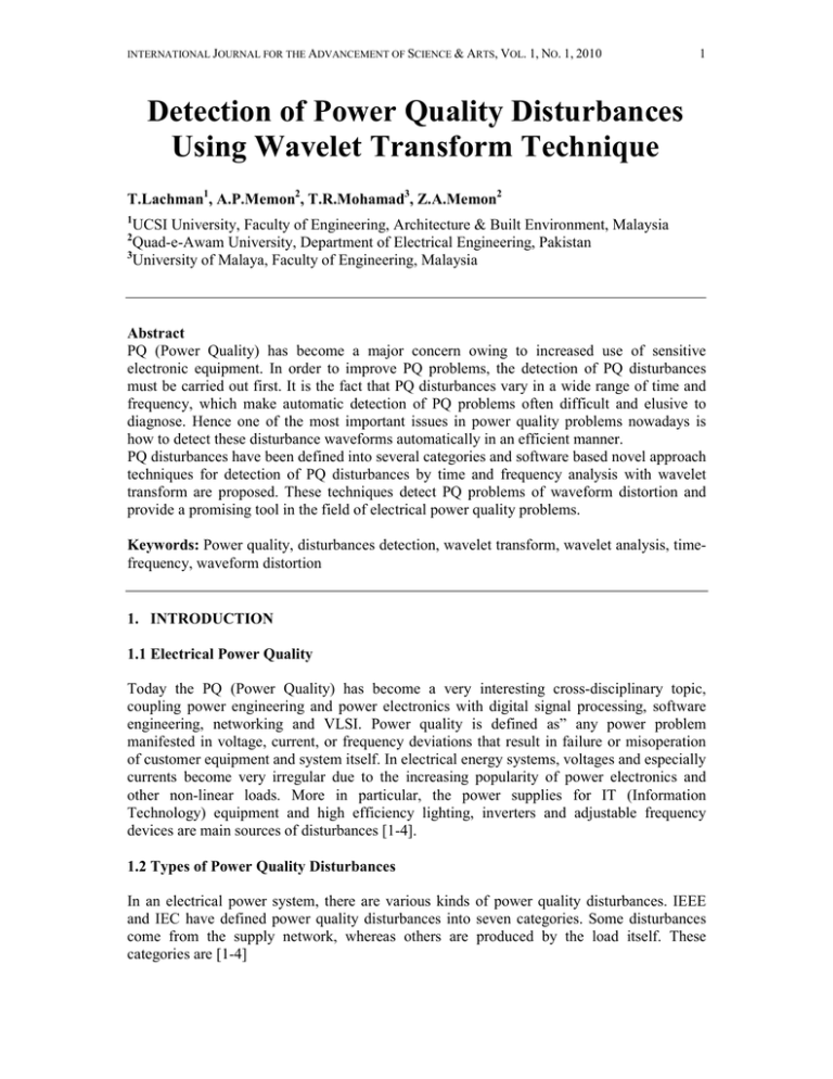 Detection Of Power Quality Disturbances Using