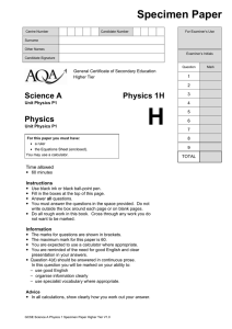 GCSE Physics Specimen Question Paper Higher Specimen