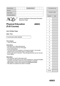 GCSE Physical Education Specimen Question Paper Unit 3