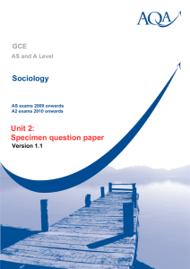 GCE Sociology Unit 2 Specimen Question Paper