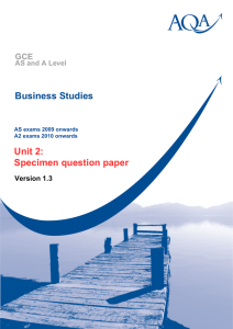 GCE Business Studies Unit 2 Specimen Question Paper