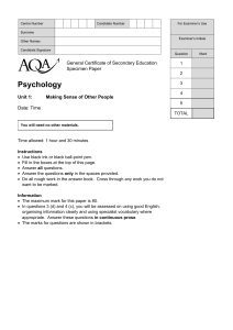 GCSE Psychology Unit 1 - Making Sense of Other People Specimen