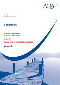 GCE Economics Unit 1 Specimen Question Paper